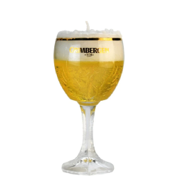 Bougie parfumée artisanale dans un verre à bière Grimbergen effet mousse