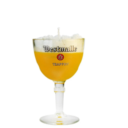 Bougie artisanale parfumée dans un verre à bière Galopin Westmalle avec effet mousse