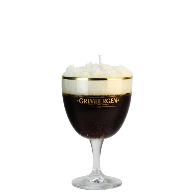 Bougie artisanale dans un verre à bière Grimbergen avec effet mousse