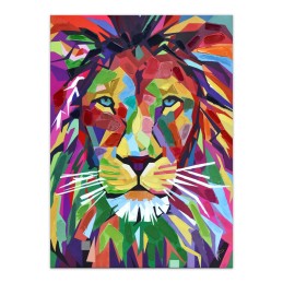 Affiche pop art lion multicolore sur toile