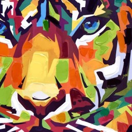 Tableau pop art tiger multicolore sur toile avec décorations en relief