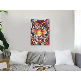 Tableau pop art tiger multicolore sur toile avec décorations en relief