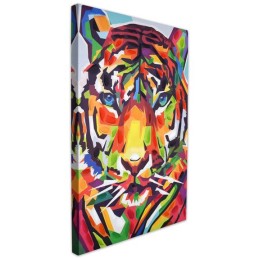 Tableau pop art tiger multicolore sur toile avec décorations en relief