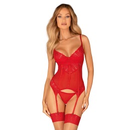 Ingridia corset et string - Rouge M/L - Obsessive - Lingerie Femme