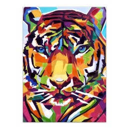 Tableau pop art tiger multicolore sur toile avec décorations en relief