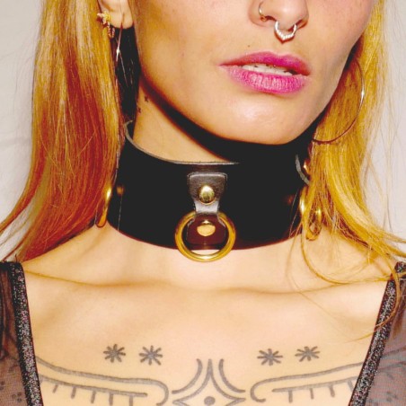 Collier en cuir Collection Anneaux NOIR & GOLD  - The Sinners - BDSM