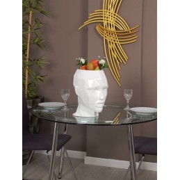 Porte-fleurs vase tête de femme à facettes blanc en fibre de verre laquée