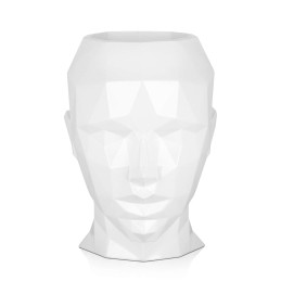 Porte-fleurs vase tête de femme à facettes blanc en fibre de verre laquée