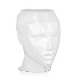 Porte-fleurs vase tête de femme à facettes blanc en fibre de verre laquée