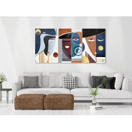 Impression multicolore 'Composition de visages abstraits' sur toile décorative