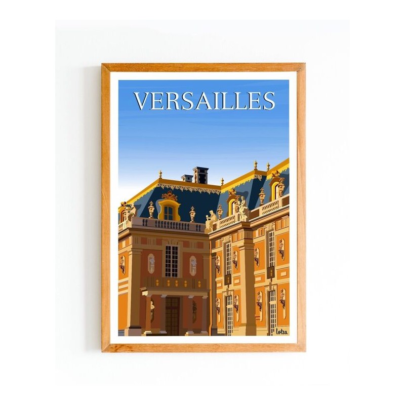 Affiche vintage minimaliste Château de Versailles, Paris, Île-de-France, décoration murale, poster de voyage