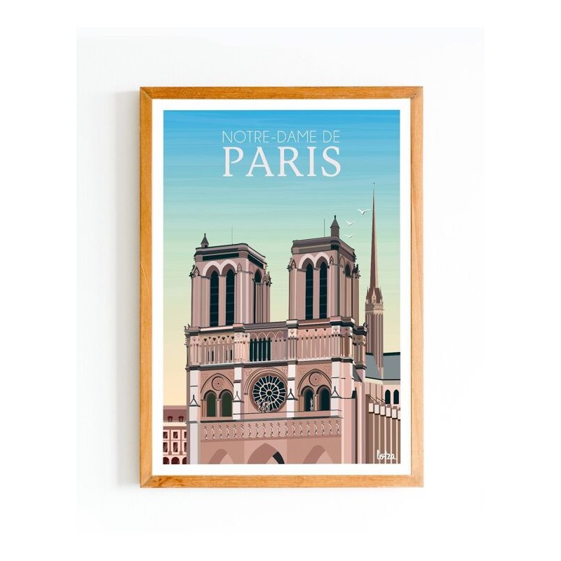 Affiche Cathédrale Notre-Dame de Paris - Poster vintage minimaliste de décoration intérieure