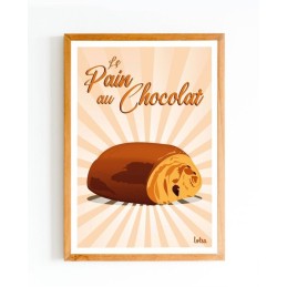 Affiche vintage minimaliste Pain au Chocolat pour décoration murale cuisine ou salon