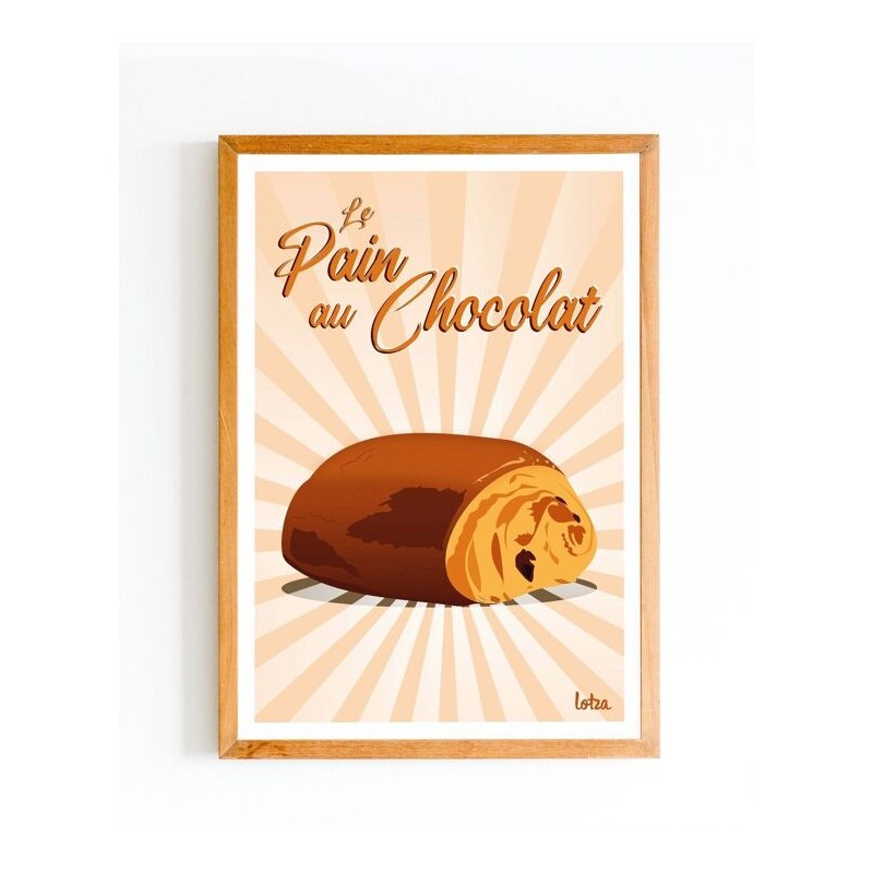 Affiche vintage minimaliste Pain au Chocolat pour décoration murale cuisine ou salon