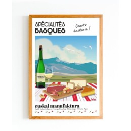 Affiche Spécialités Basques vintage minimaliste – Poster déco murale cuisine Pays Basque