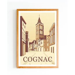 Affiche vintage minimaliste Ville de Cognac - Charente pour décoration murale intérieure