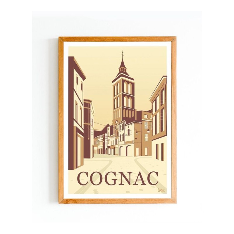 Affiche vintage minimaliste Ville de Cognac - Charente pour décoration murale intérieure