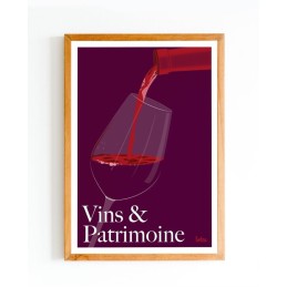 Affiche Vins & Patrimoine avec verre de vin Bordeaux, poster vintage minimaliste pour décoration intérieure