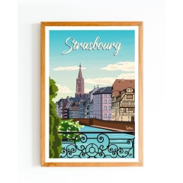 Affiche vintage Strasbourg Alsace - Poster minimaliste de voyage pour décoration intérieure