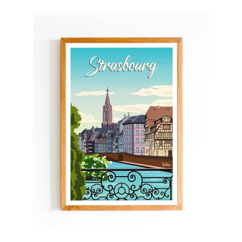 Affiche vintage Strasbourg Alsace - Poster minimaliste de voyage pour décoration intérieure