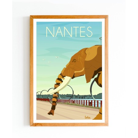 Affiche vintage de Nantes avec l'Éléphant de l'Île aux Machines et les Anneaux