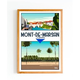 Affiche Mont-de-Marsan - Poster vintage minimaliste, décoration intérieure, paysage des Landes, art mural rétro