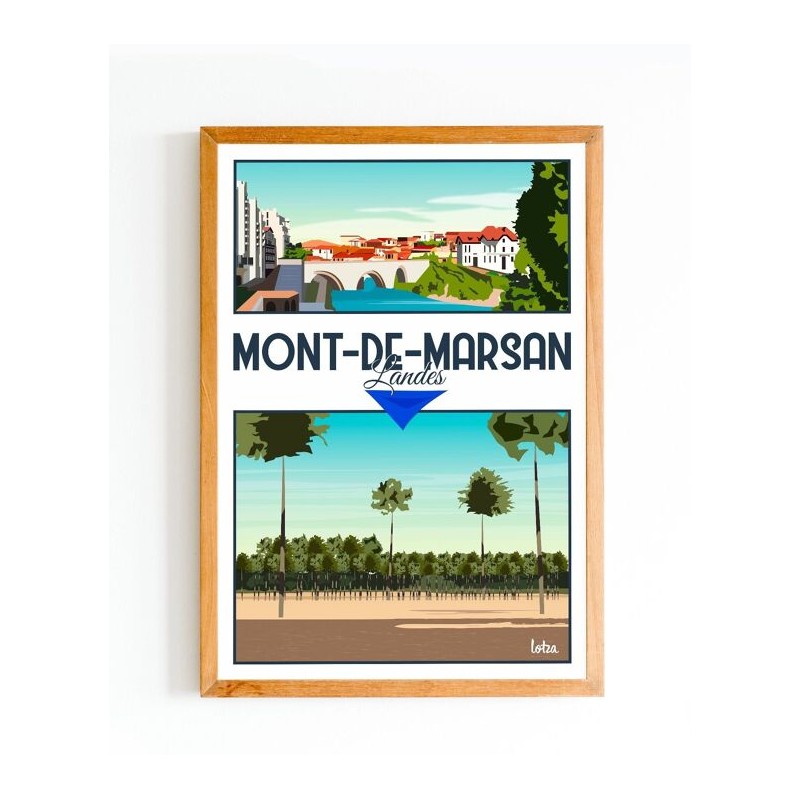 Affiche Mont-de-Marsan - Poster vintage minimaliste, décoration intérieure, paysage des Landes, art mural rétro