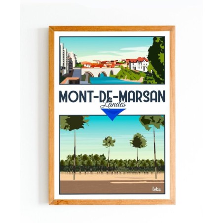 Affiche Mont-de-Marsan - Poster vintage minimaliste, décoration intérieure, paysage des Landes, art mural rétro