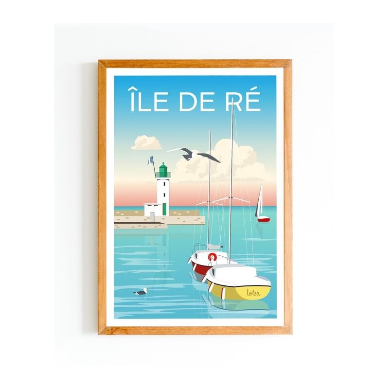 Affiche île de Ré La Flotte en Ré Charente-Maritime - Poster vintage minimaliste - Déco murale