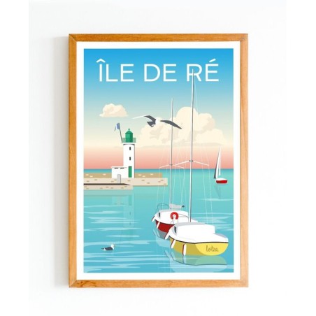 Affiche île de Ré La Flotte en Ré Charente-Maritime - Poster vintage minimaliste - Déco murale