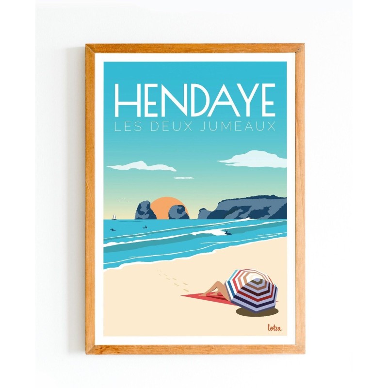 Affiche de voyage vintage minimaliste d'Hendaye - Pays Basque, décoration murale moderne