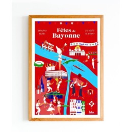 Affiche Fêtes de Bayonne vintage minimaliste - Poster Pays Basque - Décoration intérieure murale