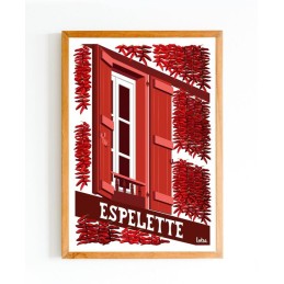 Affiche vintage minimaliste Espelette Pays Basque avec piment, décoration murale