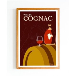 Affiche Cognac version marron, poster vintage de la Charente, décoration intérieure minimaliste