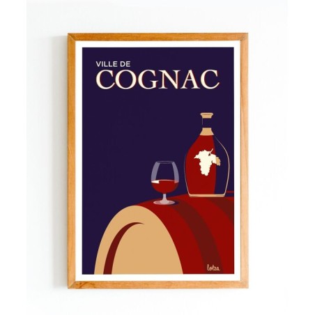 Affiche Cognac version bleue, Poster vintage Charente, décoration intérieure minimaliste