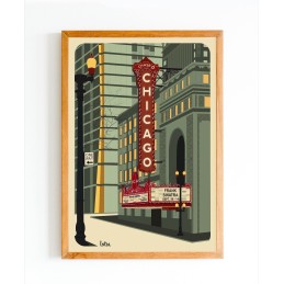 Affiche vintage du Chicago Theater, décoration murale USA, poster de voyage minimaliste