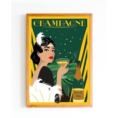 Affiche vintage de décoration intérieure Champagne Années Folles - Poster rétro minimaliste pour salon ou cuisine