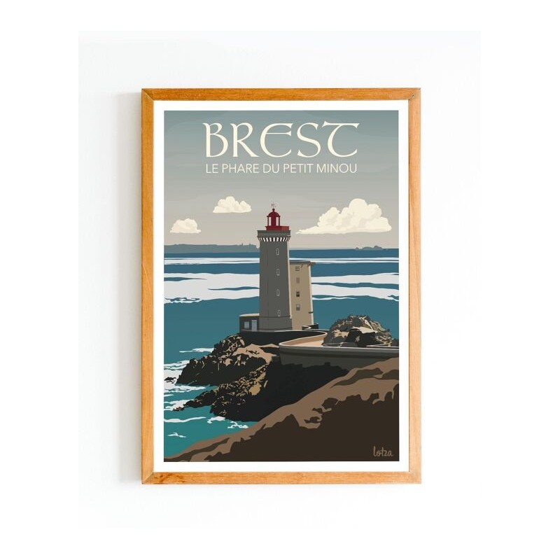 Affiche Brest Phare du Petit Minou - Poster vintage minimaliste, déco intérieure