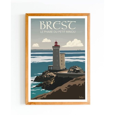 Affiche Brest Phare du Petit Minou - Poster vintage minimaliste, déco intérieure