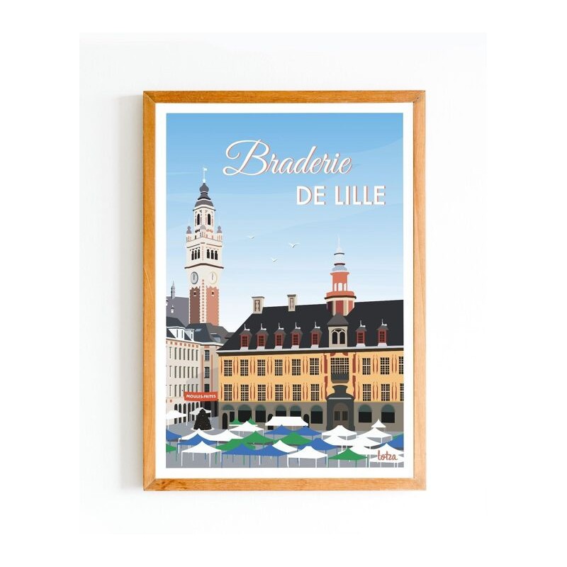 Affiche vintage minimaliste Braderie de Lille, Place de la Bourse, décoration murale, poster de voyage