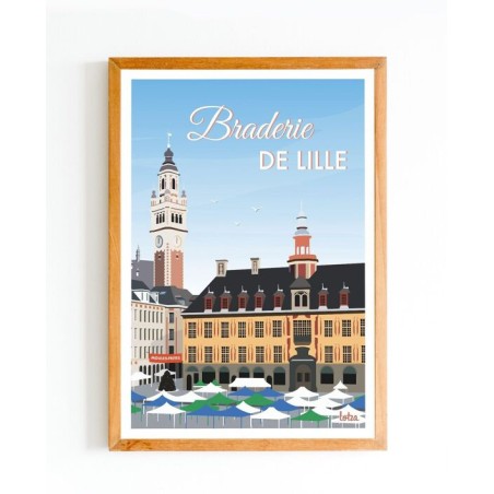 Affiche vintage minimaliste Braderie de Lille, Place de la Bourse, décoration murale, poster de voyage