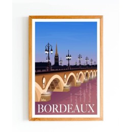 Affiche Pont de Pierre à Bordeaux, poster vintage minimaliste pour décoration intérieure, illustration de voyage