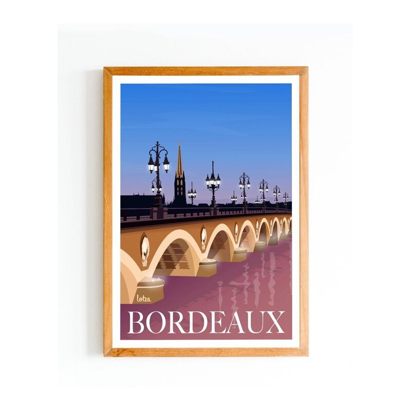 Affiche Pont de Pierre à Bordeaux, poster vintage minimaliste pour décoration intérieure, illustration de voyage