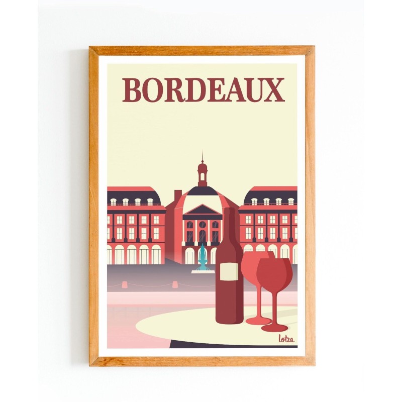 Affiche Bordeaux version rose - Place de la Bourse - Poster minimaliste de voyage, décoration murale intérieure