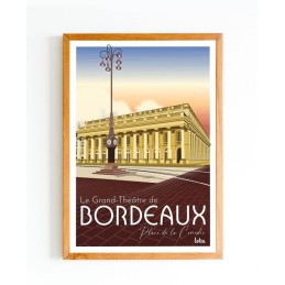 Affiche vintage minimaliste Bordeaux Grand Théâtre Place de la Comédie - Décoration murale style rétro