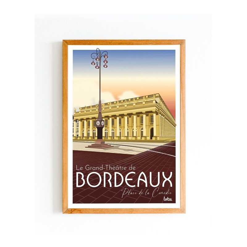 Affiche vintage minimaliste Bordeaux Grand Théâtre Place de la Comédie - Décoration murale style rétro