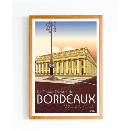 Affiche vintage minimaliste Bordeaux Grand Théâtre Place de la Comédie - Décoration murale style rétro