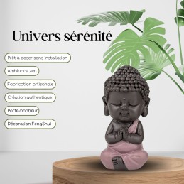 Statuette Bouddha en toge rose – décoration zen, Feng Shui et spirituelle