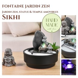 Jardin Zen Sikhi avec fontaine cascade anti-stress, décoration intérieure spirituelle et apaisante