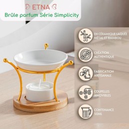 Brûle de cire Simplicity Etna en métal, céramique laquée et bambou pour décoration intérieure